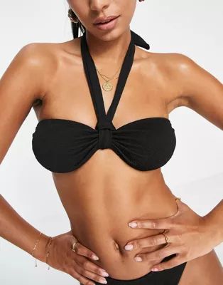The Frolic knot halter bikini top in black texture | ASOS (Global)