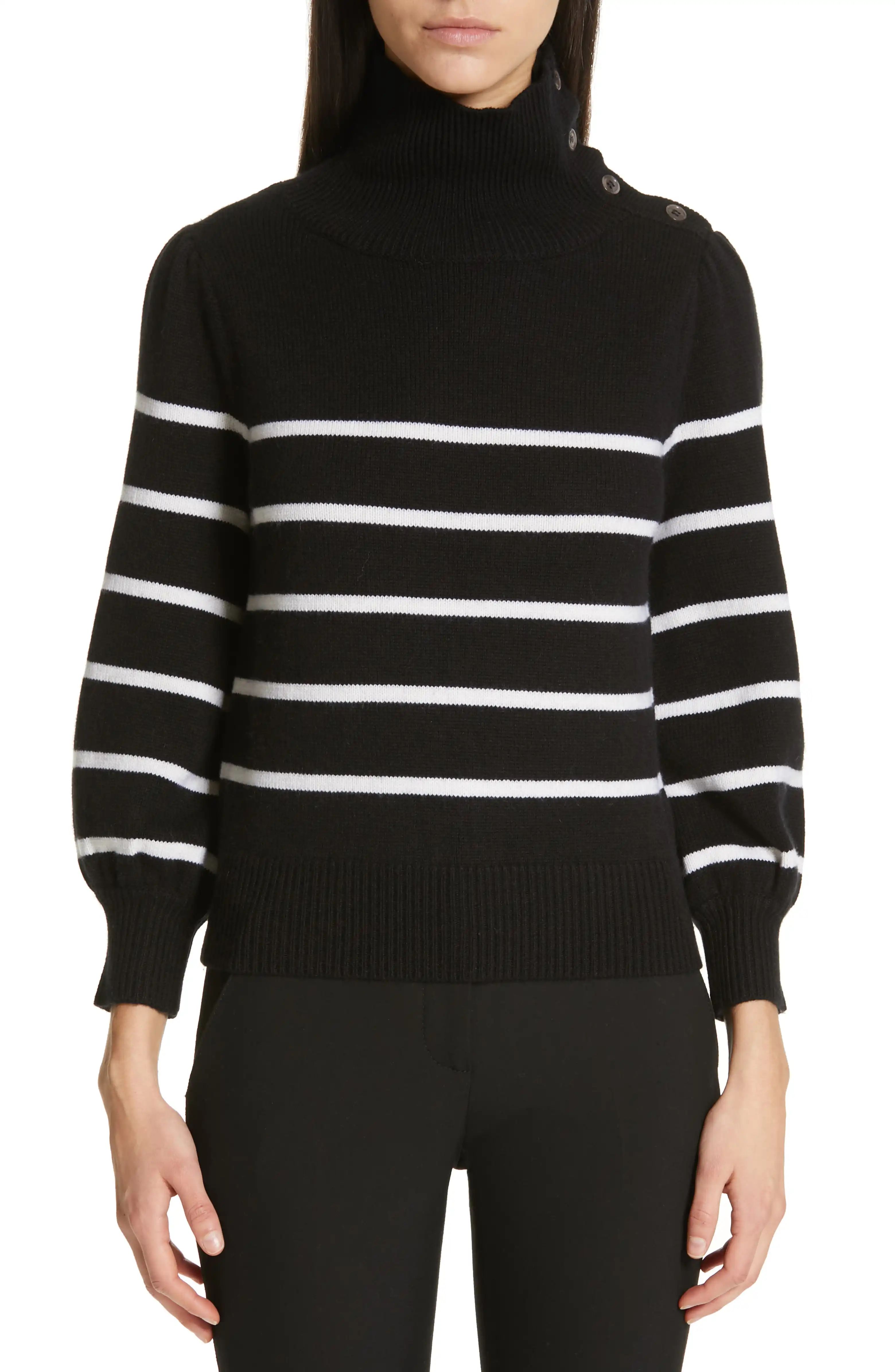 Button Shoulder Stripe Wool & Cashmere Sweater | Nordstrom