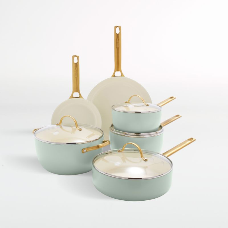 GreenPan Reserve Julep Green 10-Piece Non-Stick Ceramic Cookware Set + Reviews | Crate & Barrel | Crate & Barrel