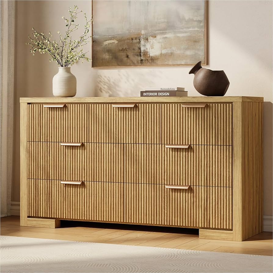 Fluted Dresser for Bedroom, 7 Drawer Dresser with Gold Handle, 54" Wide Chest of Drawers, Modern ... | Amazon (US)