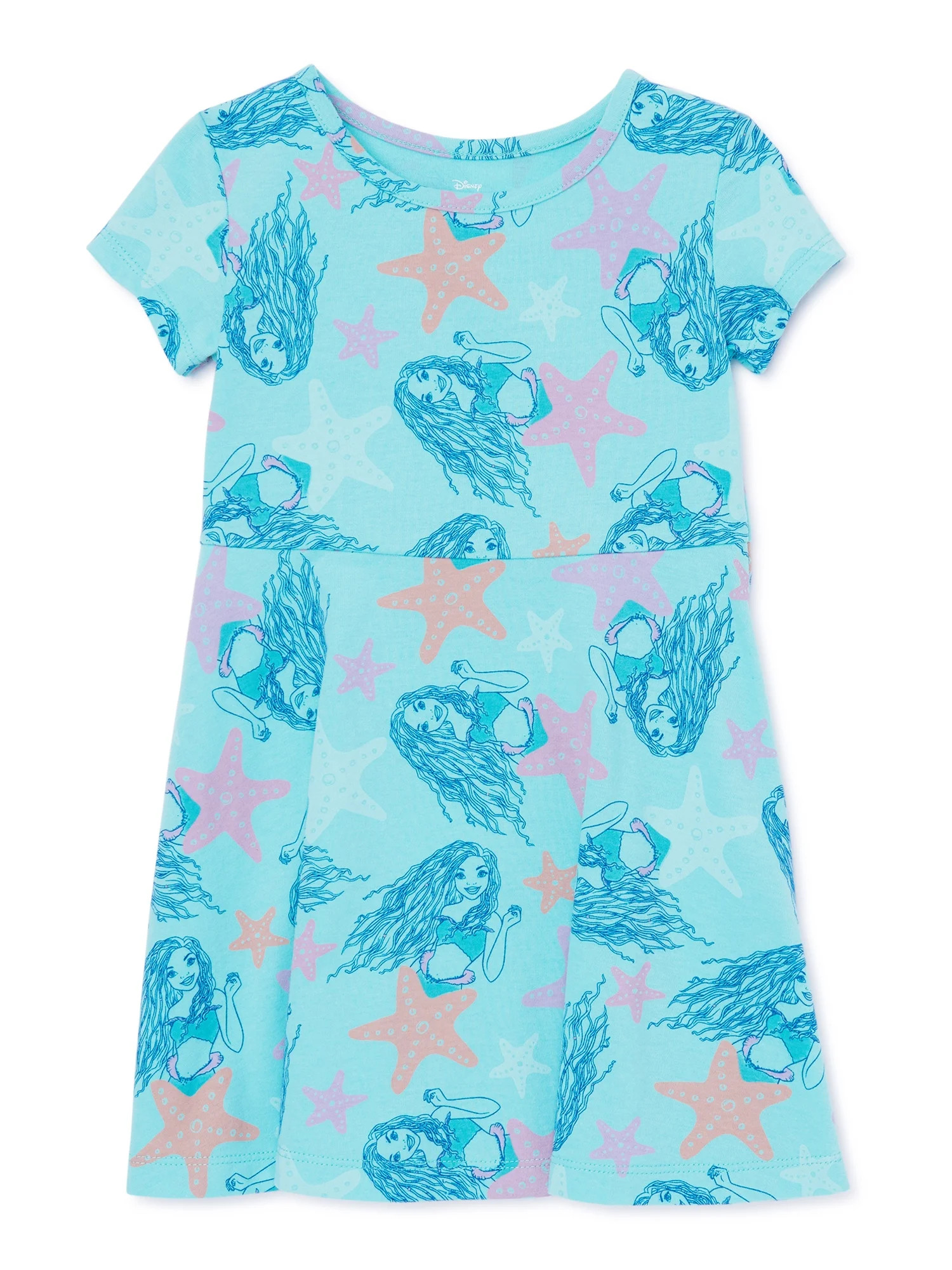 Little Mermaid Toddler Girl Print Skater Dress, Sizes 12M-5T | Walmart (US)