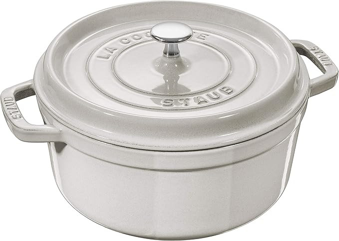 Staub Cast Iron 7-qt Round Cocotte - White Truffle, Made in France | Amazon (US)