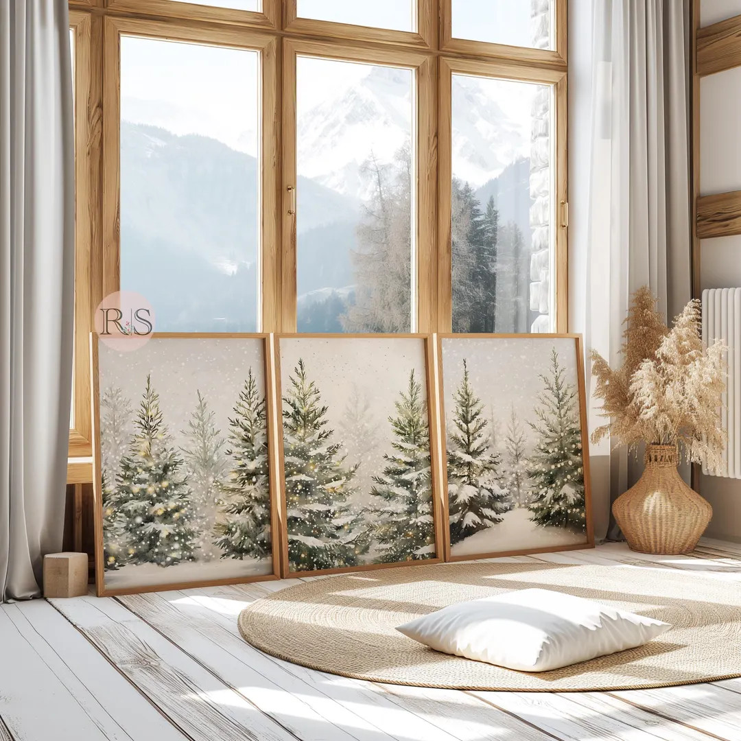 Winter Pine Trees Art Print Set: Snowy Christmas Landscape Watercolor (digital Download) - Etsy C... | Etsy (US)