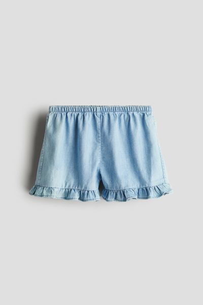 Ruffle-trimmed Cotton Shorts - Regular waist - Short - Light blue - Kids | H&M US | H&M (US + CA)