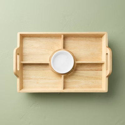 11"x16" Wood Serving Tray with Ceramic Bowl Insert Brown/Cream - Hearth & Hand™ with Magnolia | Target