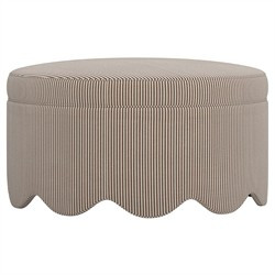 Suzie Coffee Cotton Stripe Round Ottoman | Kathy Kuo Home