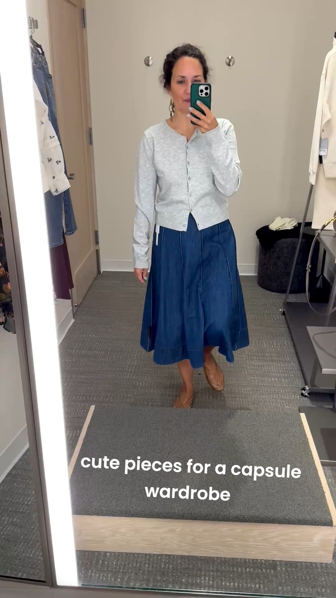 Nordstrom Anniversary sale simple lightweight cardigan and midi denim skirt. Sized down in the skirt.

#LTKSeasonal #LTKOver40 #LTKSaleAlert