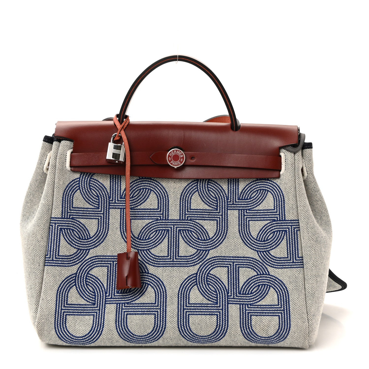 H Plume Canvas Vache Hunter Horseshoe Laque Circuit 24 Herbag Zip Retourne 31 Bleu Indigo Ecru Ro... | FASHIONPHILE (US)