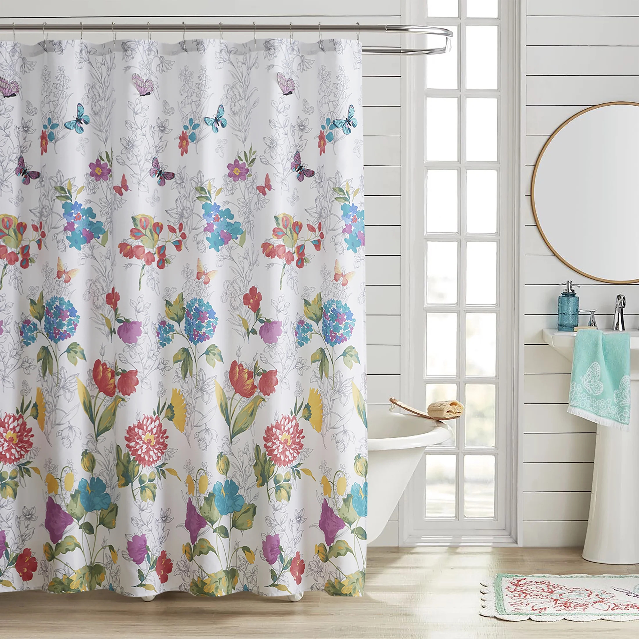 The Pioneer Woman Blooming Bouquet Floral Embroidered Cotton-Rich Shower Curtain, 72" x 72", Mult... | Walmart (US)