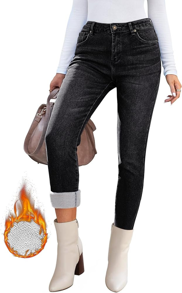 GRAPENT 2023 Fleece Lined Leggings Womens Skinny Jeans High Waisted Thermal Jeggings Winter Stretch  | Amazon (US)