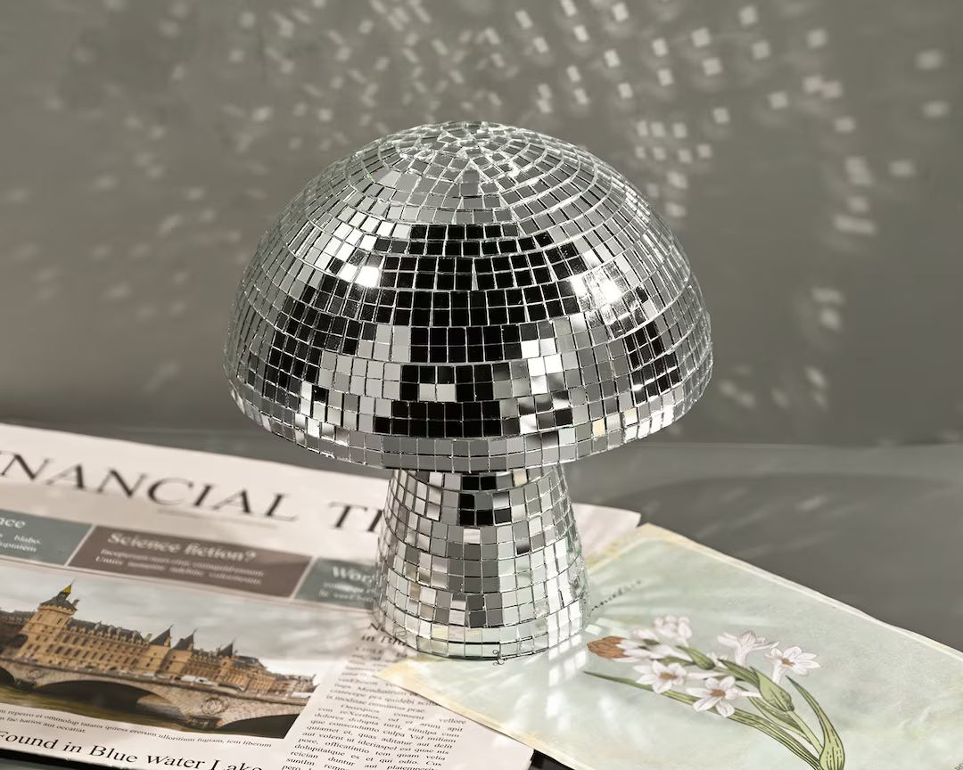 Disco Mushroom Mirror Art Decor | Silver Disco Ball Mushroom Ornaments, Craft for Wedding, Bachel... | Etsy (US)