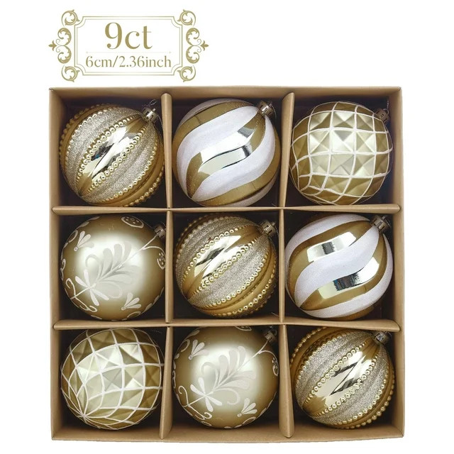 Valery Madelyn 9ct 3.94 Inches Christmas Tree Ornaments Set, White and Gold Shatterproof Christma... | Walmart (US)