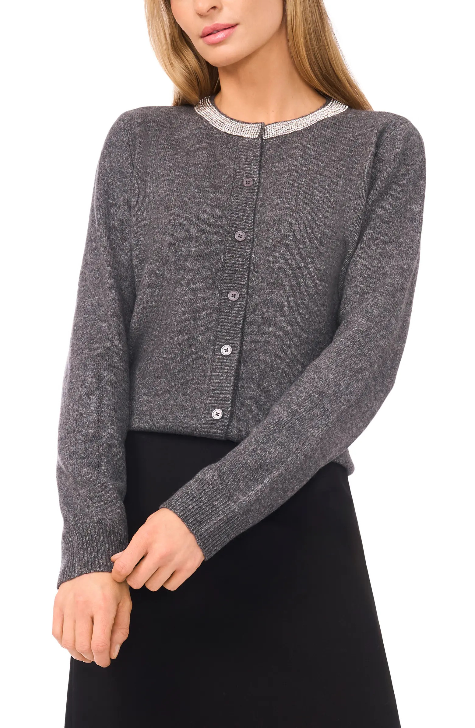 Halogen® Rhinestone Collar Cardigan | Nordstrom | Nordstrom