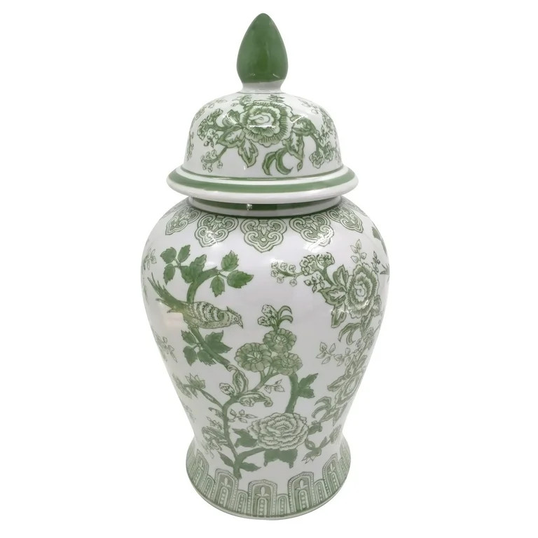 Sagebrook Home Elegant Green and White Bird/Flower Temple Chinoiserie Jar | Walmart (US)