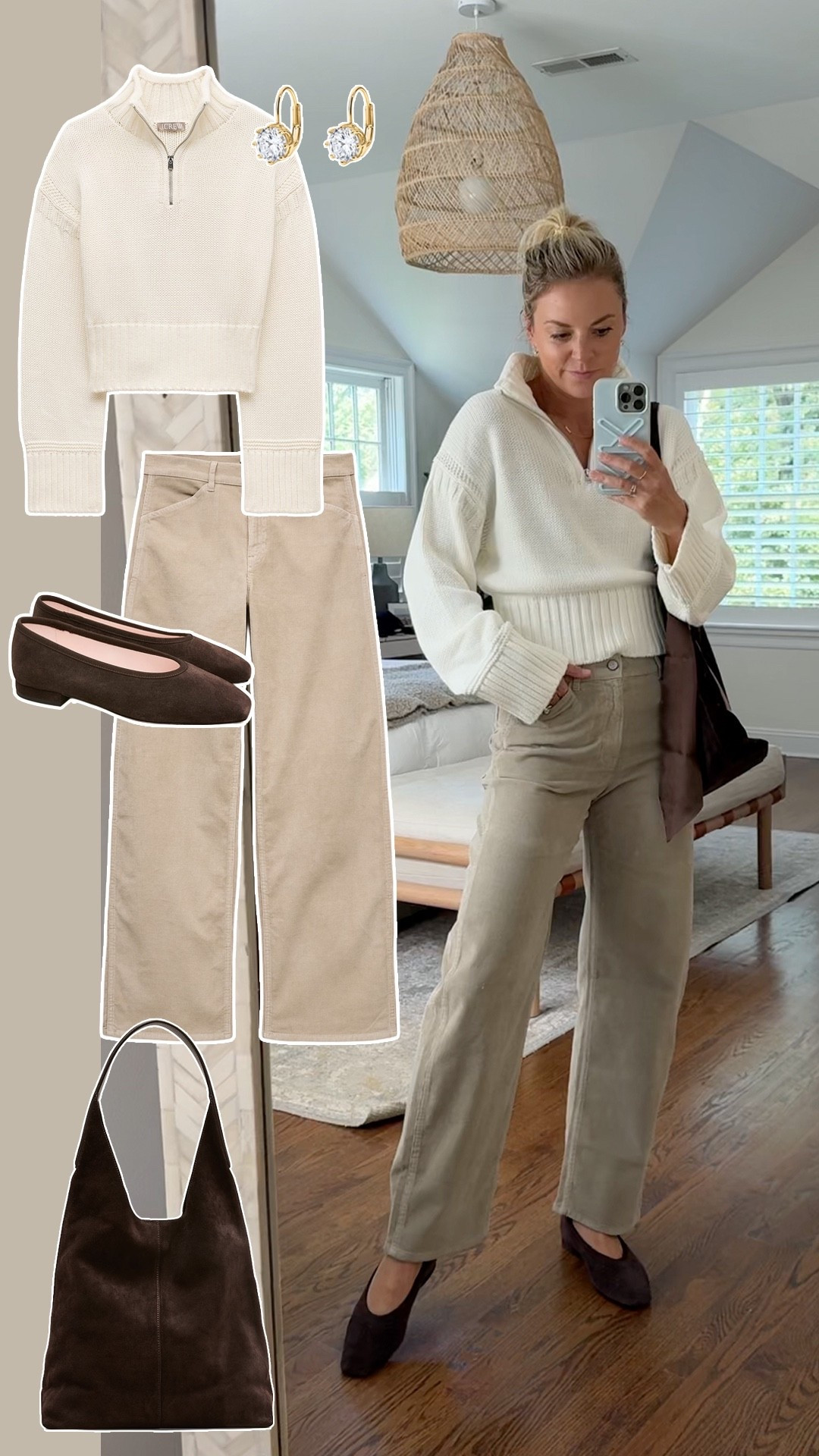 Neutral fall outfit 🍂 chocolate brown ballet flats with a small heel are on sale! 
-small sweater,tts 
-26R pants, tts, I’m 5’5
-flats tts 
-20% off earrings with code TAKE20

#LTKSaleAlert #LTKSeasonal