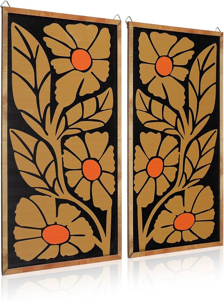 2 Pcs Floral Wall Art Mid Century Modern Flowers Wall Decor Wooden Boho Abstract Flowers Poster P... | Amazon (US)