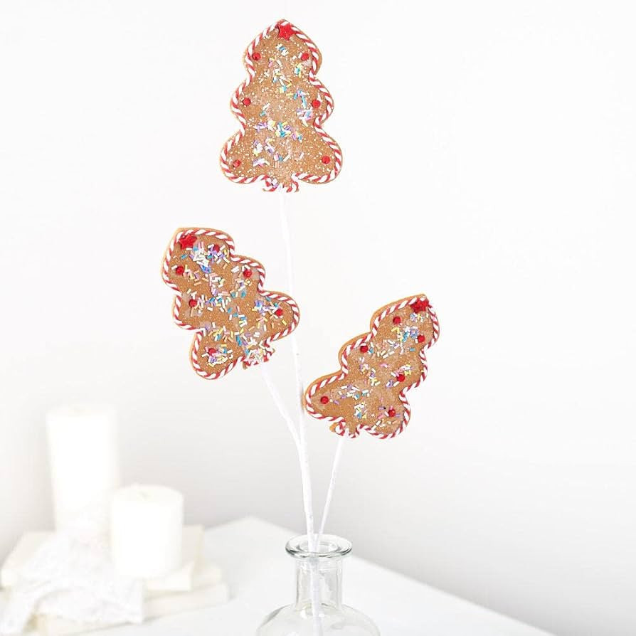 Group of 2 Artificial Frosted Gingerbread Tree Stems for Christmas Decorations and Holiday Arrang... | Amazon (US)