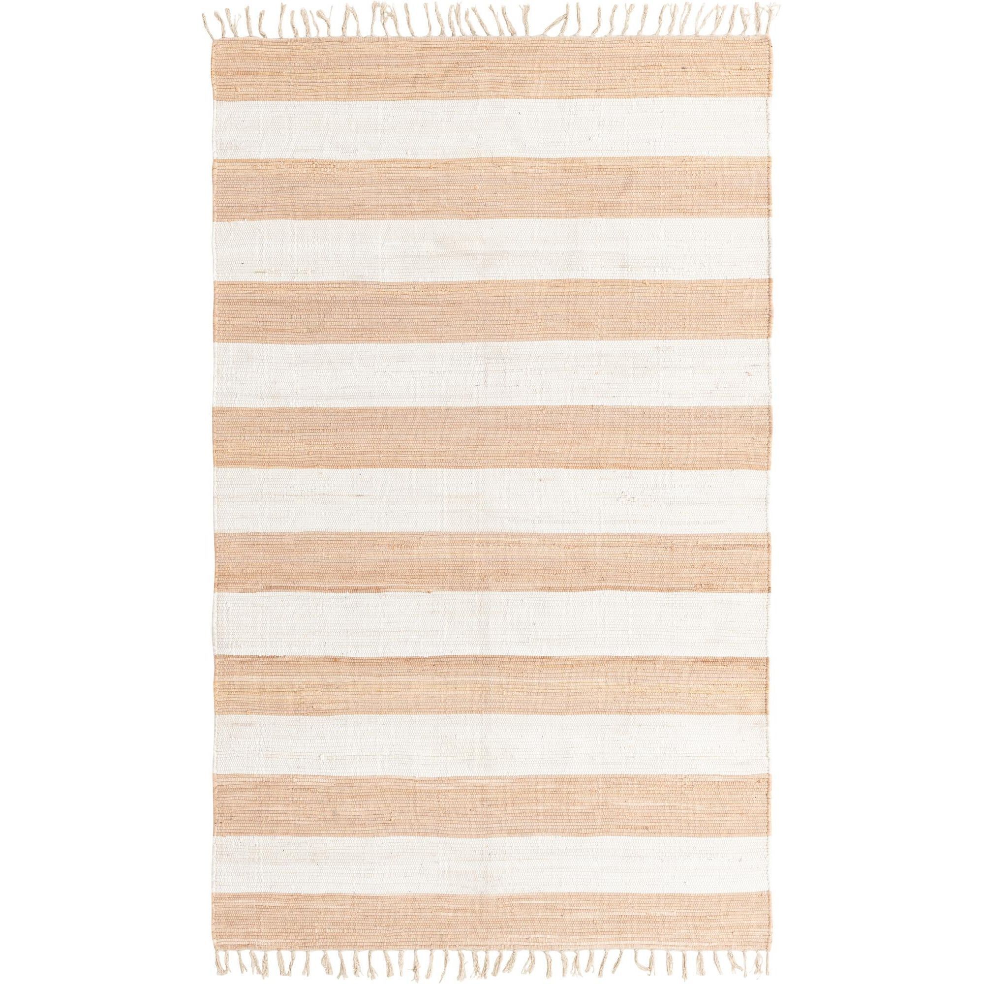 Unique Loom Striped Chindi Rag Rug Beige/Ivory 5' 1" x 8' Rectangle Hand Made Striped Modern Perf... | Walmart (US)
