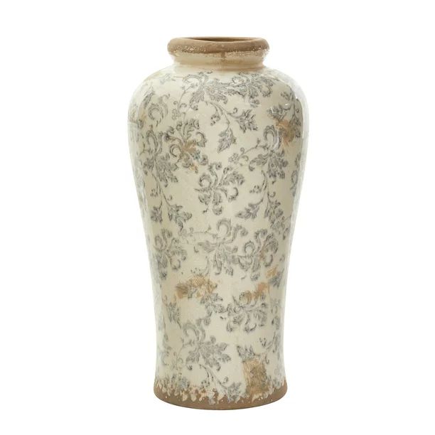 Nearly Natural 16in. Tuscan Ceramic Floral Scroll Urn Vase | Walmart (US)