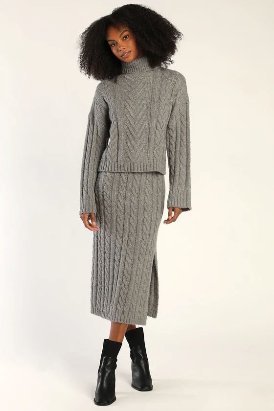 Together Again Heather Grey Cable Knit Two-Piece Sweater Dress | Lulus (US)