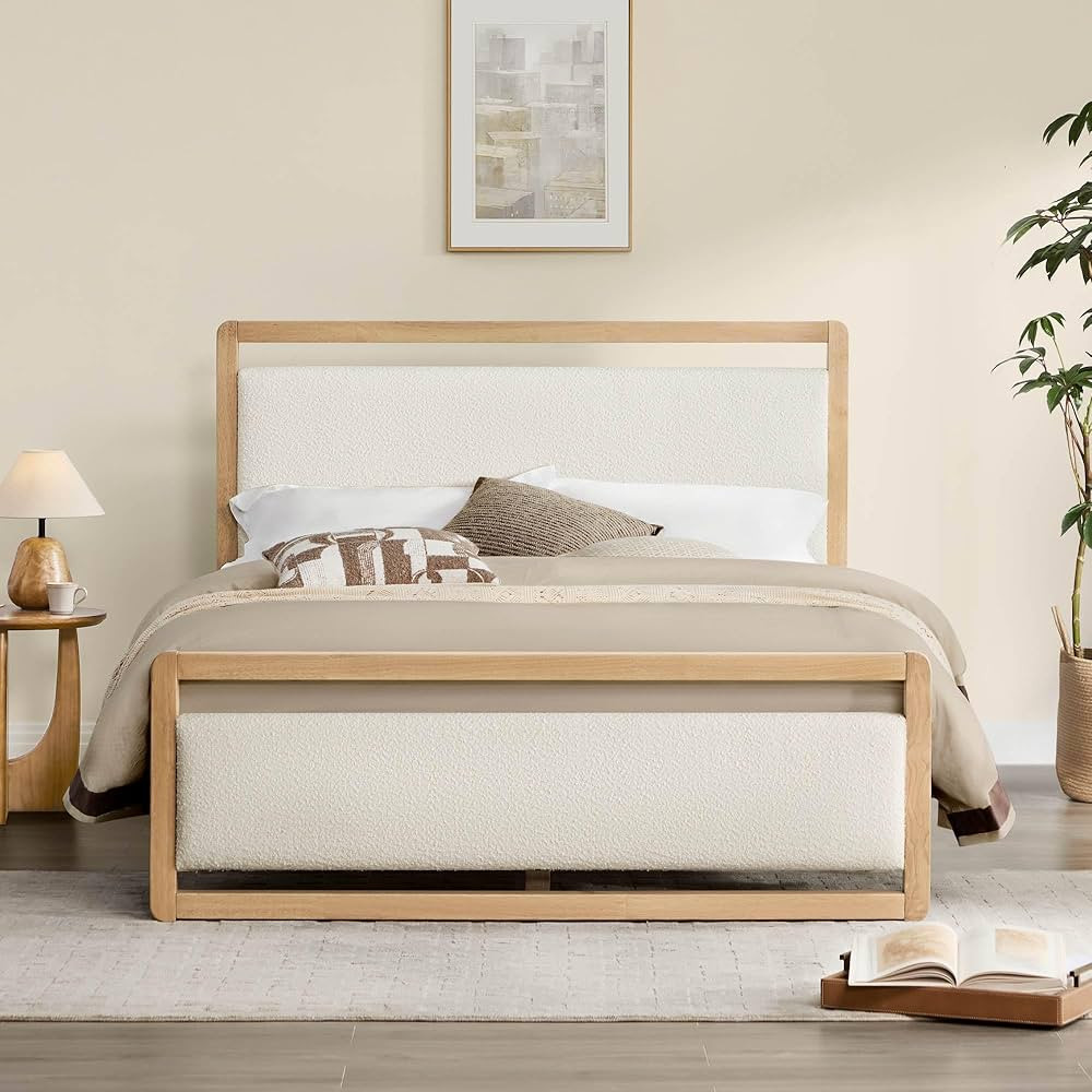 Wood Bed Frame with Headboard and Footboard, Mattress Foundation with USB Charging Strong Wooden ... | Amazon (US)