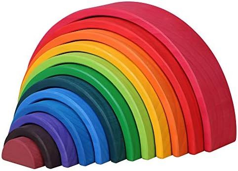 FUNCUBE Large 12 Pieces Rainbow Stacker Nesting Puzzle Wooden Building Blocks, Parent-Child Inter... | Amazon (US)
