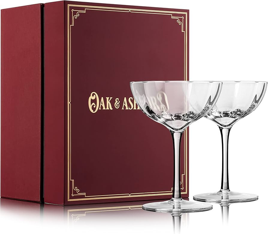 Oak & Ashford Vintage Speakeasy Coupe Cocktail Glasses | Set of 2 Coupe Glasses | 6-8 oz | Champa... | Amazon (US)