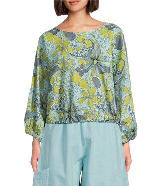 Organic Cotton Poplin Gianna Floral Round Neck Long Sleeve Shirt | Dillard's