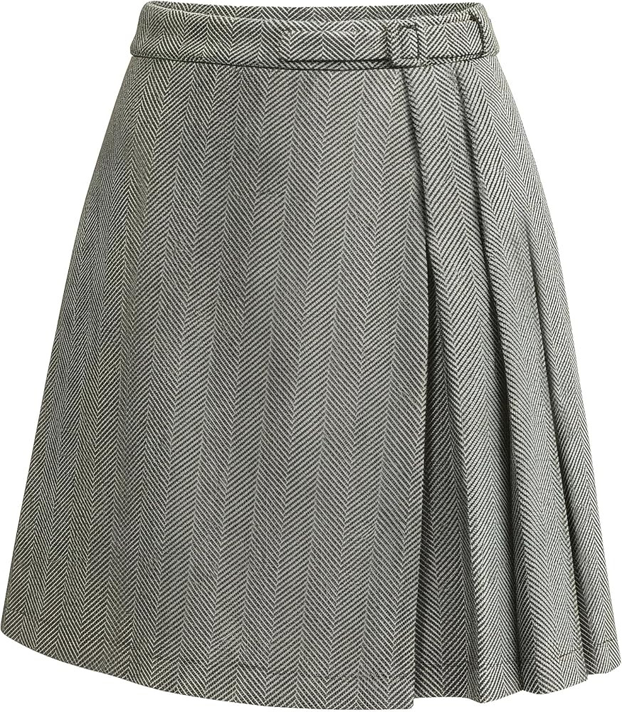 Ladyful Womens Tweed Knee Length Skirt A Line Fall Winter High Waisted Pleated Casual Cute Skirt ... | Amazon (US)