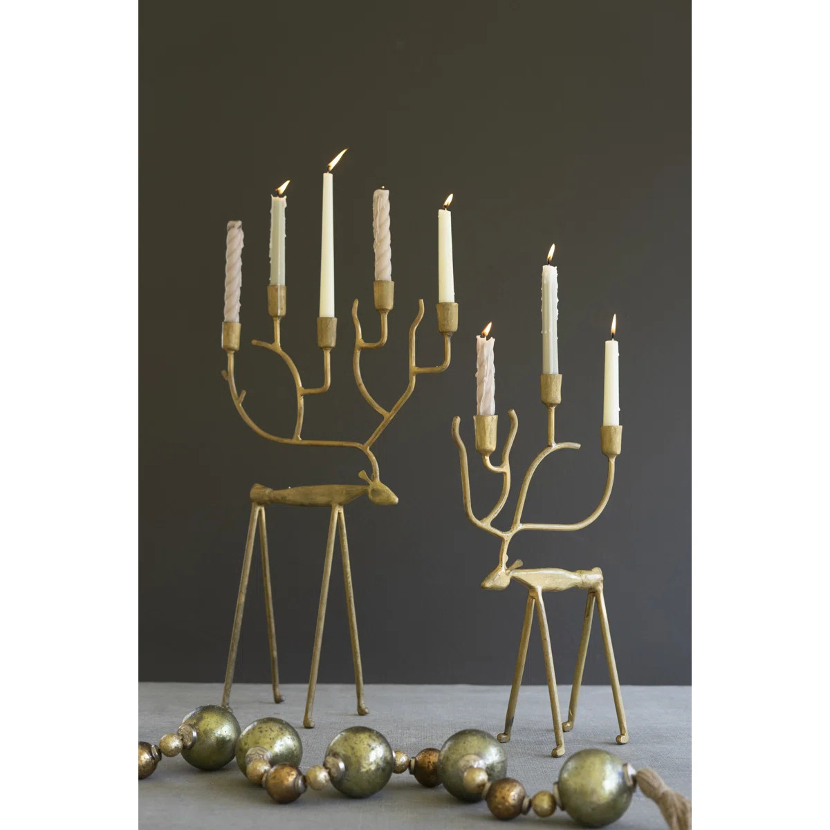 Kalaou Set of 2 Antique Gold Forged Iron Christmas Deer Candelabras | Wayfair North America