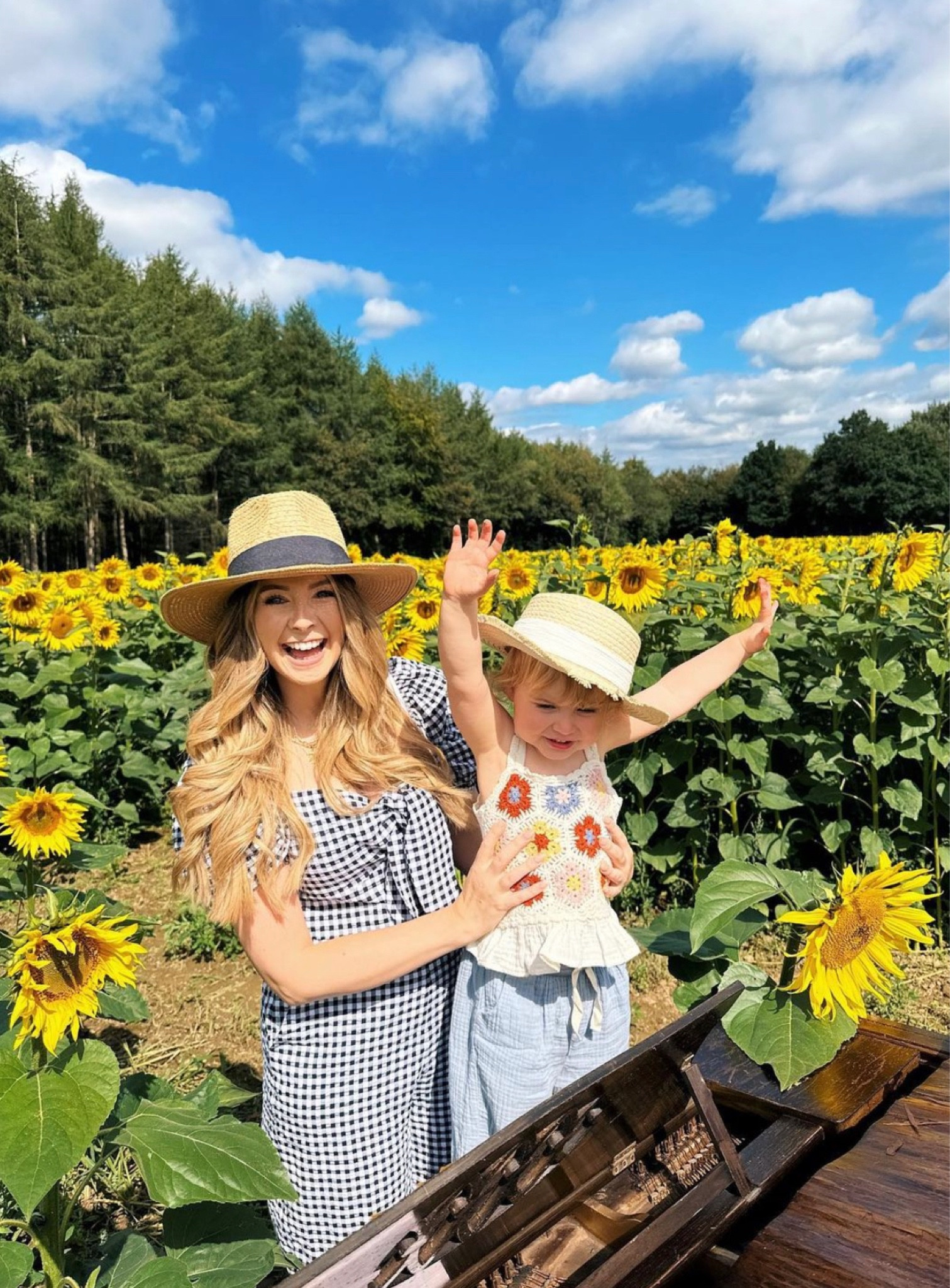 Checkered dress, straw hat, crochet kids top, blue shorts 

#LTKkids #LTKSeasonal #LTKfamily