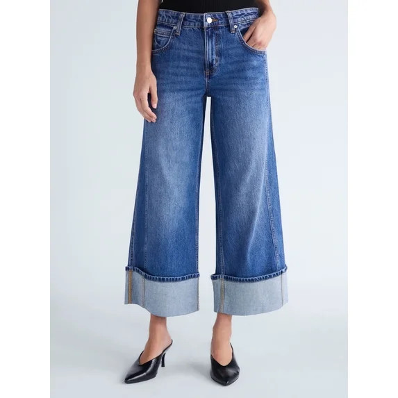 Scoop Women's and Women's Plus Mid Rise Cuffed Wide Leg Jean, Sizes 0-28W | Walmart (US)