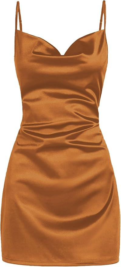ZAFUL Women's Satin Sleeveless Spaghetti Strap Mini Dress Sexy Slip Cowl Neck Silky Cocktail Part... | Amazon (US)