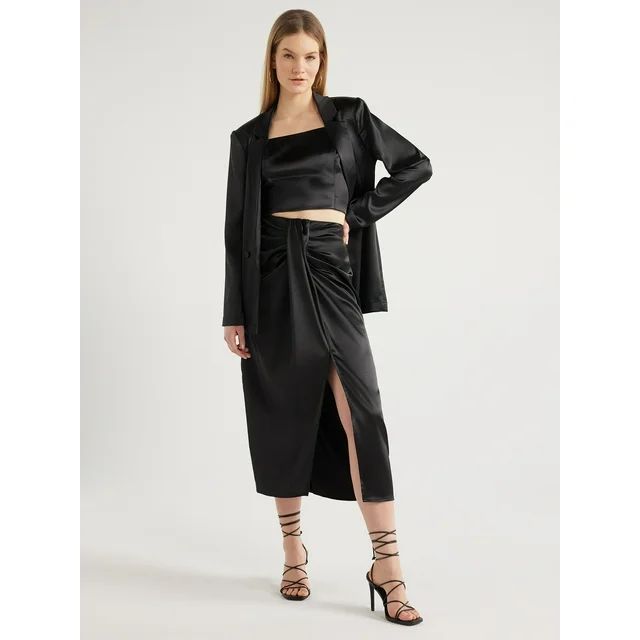 Scoop Women’s High Shine Satin Midi Skirt, Sizes XS-XXL | Walmart (US)