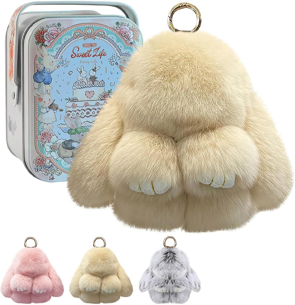 Bunny lulu Keychain with Box, Bunnylulu Keychain with Tin, Cute Plush Bunny Keychain Thoughtful G... | Amazon (US)