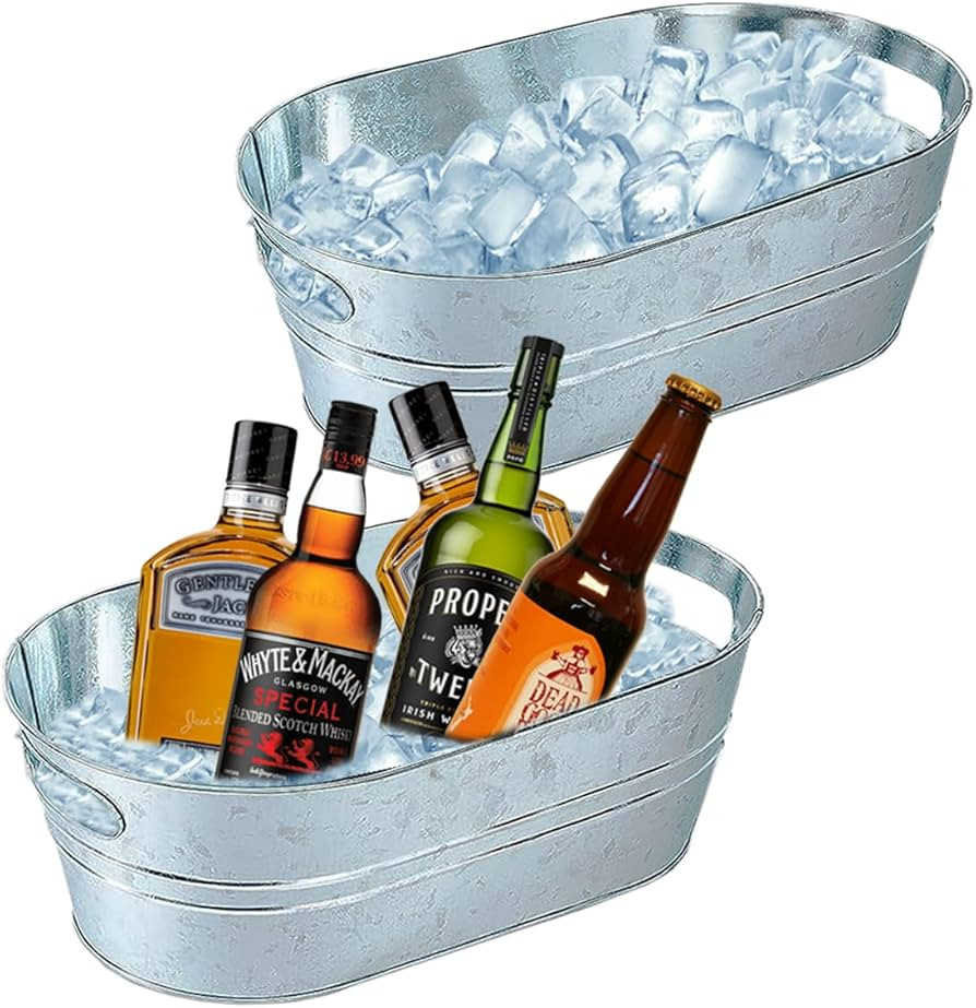 2 Pack Galvanized Tub Ice Bucket Large Metal Drink Buckets for Parties Beer Beverage Tub with Car... | Amazon (US)