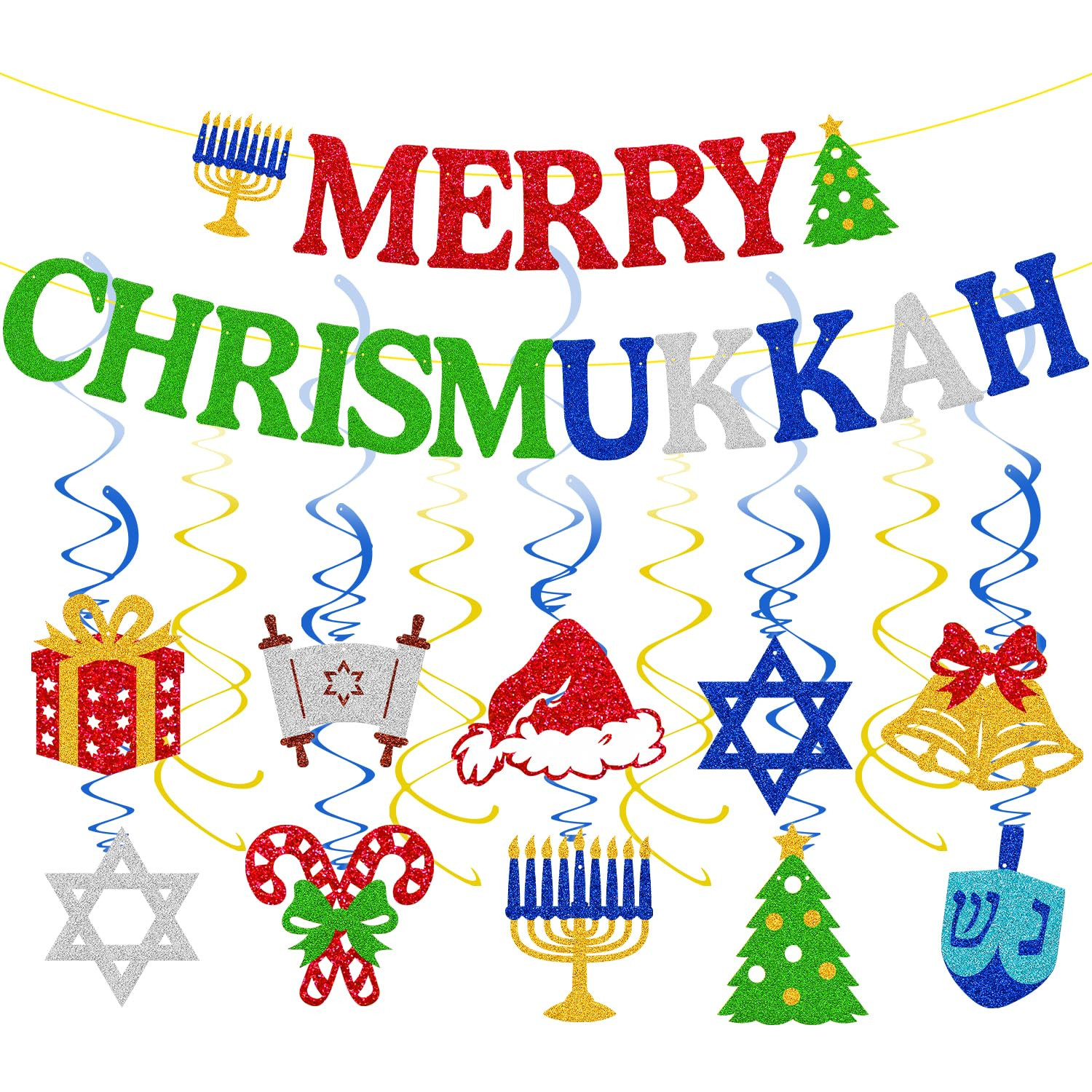 Merry Chrismukkah Banner Merry Chrismukkah Party Decorations Christmas & Hanukkah Theme Hanging S... | Amazon (US)