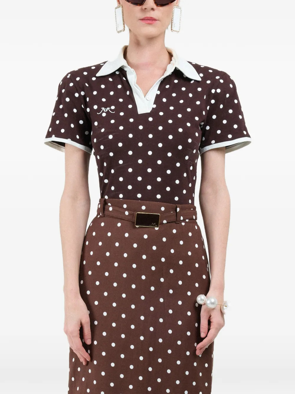 Rowen Rose polka-dots short-sleeves polo - Brown | Farfetch Global