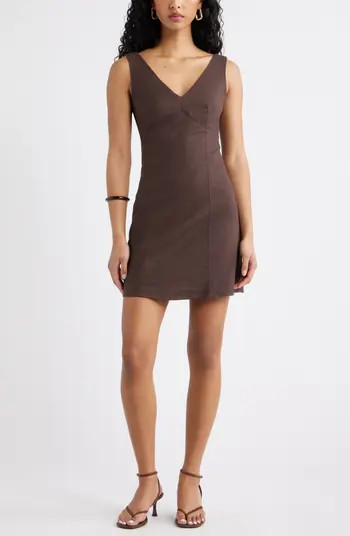 Tie Back Linen Blend Minidress | Nordstrom