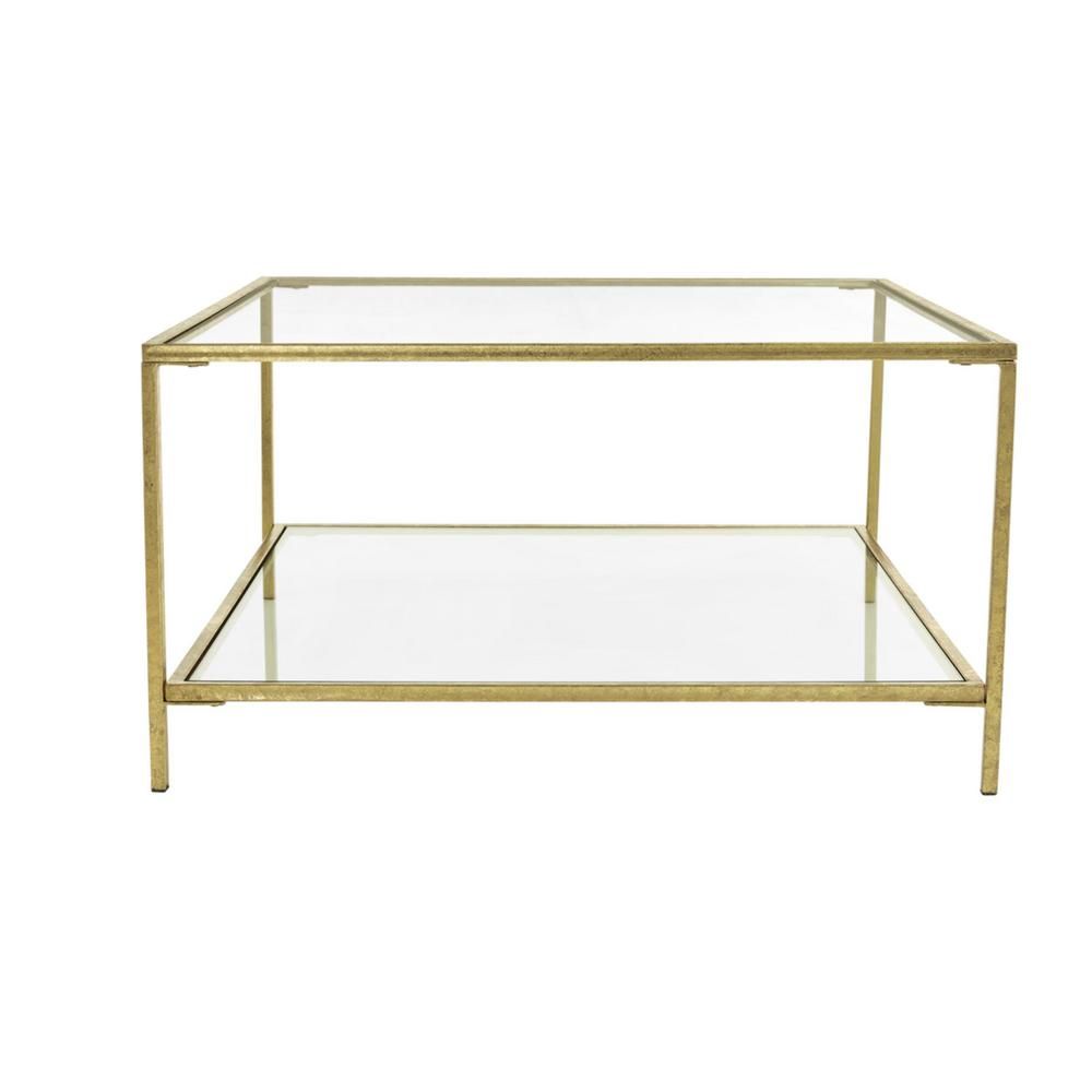 Home Decorators Collection Bella 34 in. Gold Leaf/Clear Medium Rectangle Glass Coffee Table with ... | The Home Depot