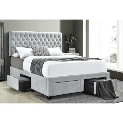 Glamorous Grey Queen Bed With Storage, Adds Glamour To Bedroom Headboard Storage In Grey, Keeps | Wayfair North America