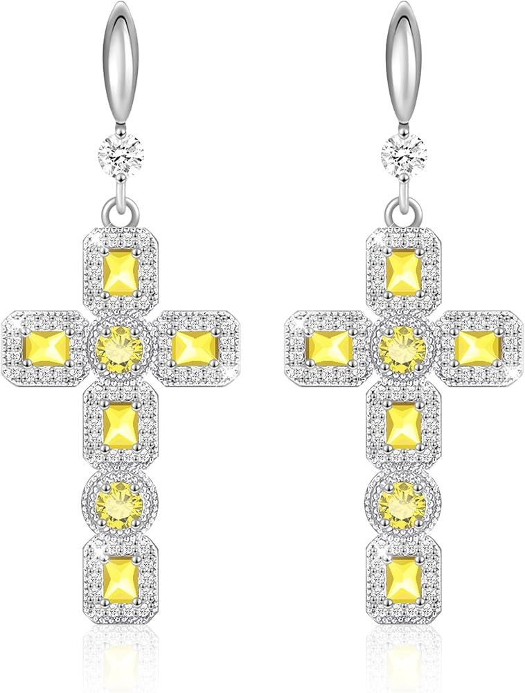 Linawe Cross Dangle Earrings for Women, Hypoallergenic Imitation Diamond Rhinestone Earrings, 14K... | Amazon (US)