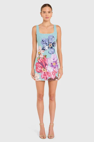 Amanda Uprichard Augustine Dress in Daphne Floral Sequin in Blue Multi - Size M | Amanda Uprichard