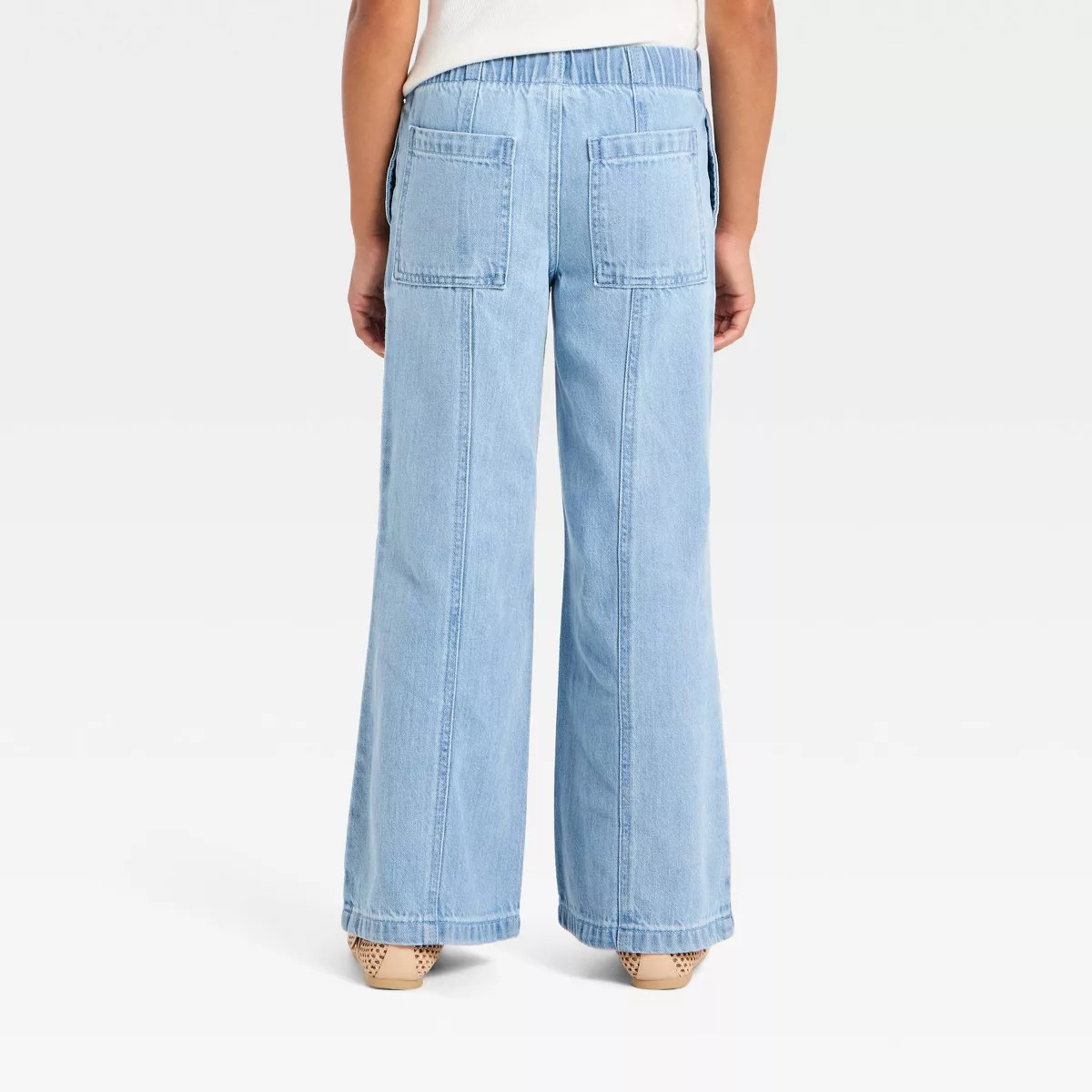 Girls' Mid-Rise Pull-On Wide-Leg Jeans - Cat & Jack™ Light Wash 8 | Target