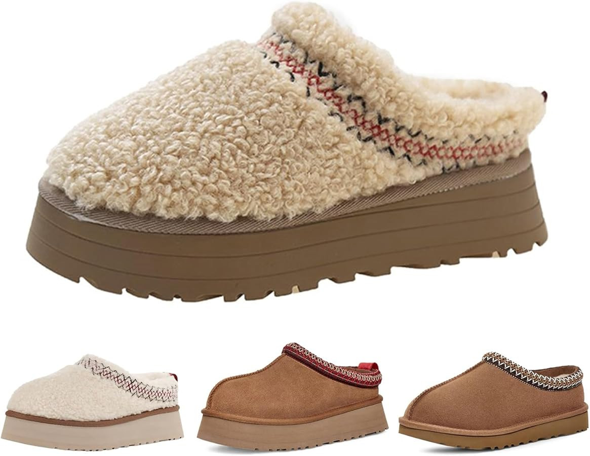 Fashion Winter plush platform Short Ankle boots Women's fashionable Fur Fleece Lined slippers Com... | Amazon (US)