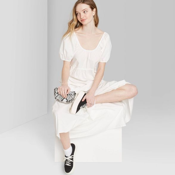 Women's Short Sleeve Round Neck Tiered Poplin Maxi Dress - Wild Fable™ White | Target