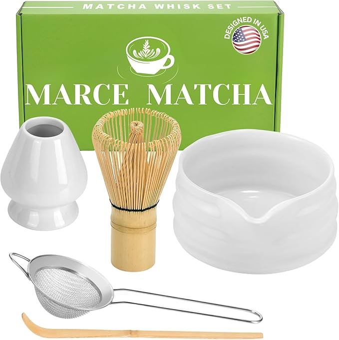 Marce Matcha Whisk Set- Matcha Bowl with Spout, Matcha Whisk, Matcha Sifter, Matcha Whisk Holder,... | Amazon (US)