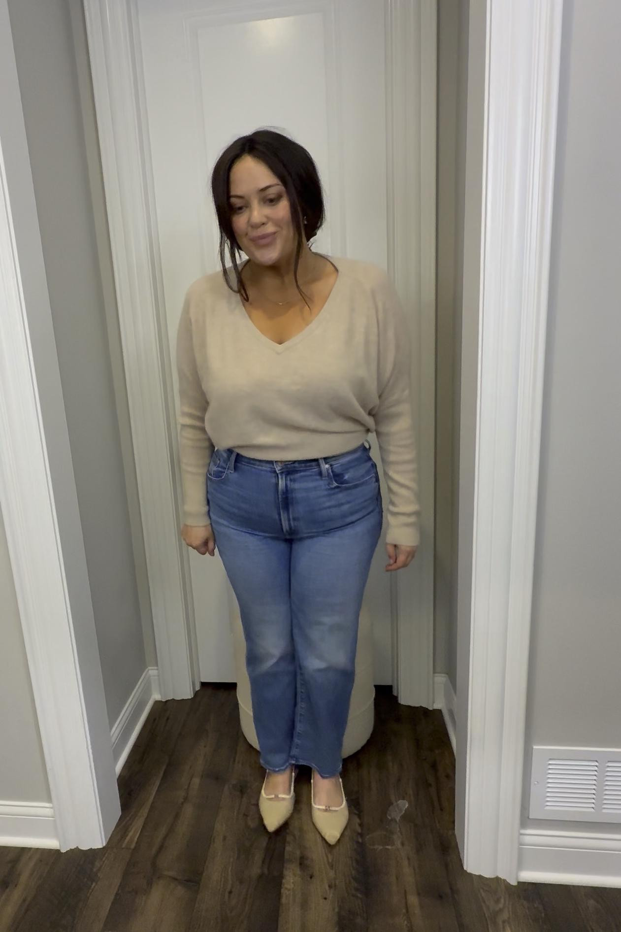 The best cashmere sweater cut runs two sizes big but paired with my top three jeans from Mother. Jeans run true to size and are very stretchy. 

#LTKCyberWeek #LTKSaleAlert #LTKFindsUnder100