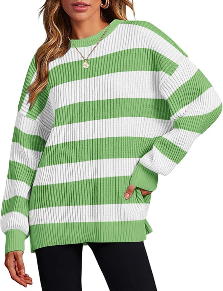 Zeagoo Women 2025 Fall Lightweight Oversized Sweater Crew Neck Long Sleeve Color Block Pullover R... | Amazon (US)