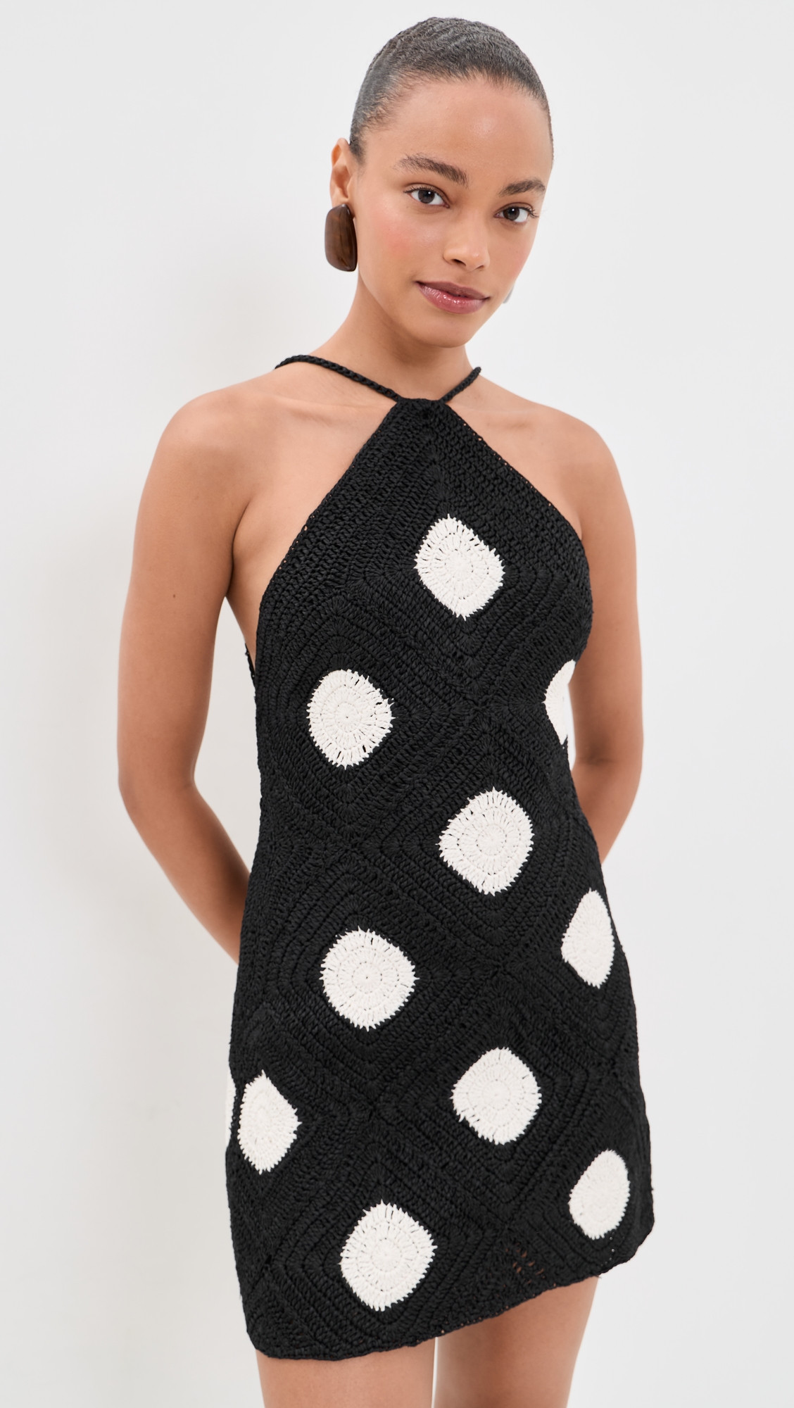 SIMONMILLER Kit Crochet Mini Dress Black/Macadamia Polka Dot M | Shopbop